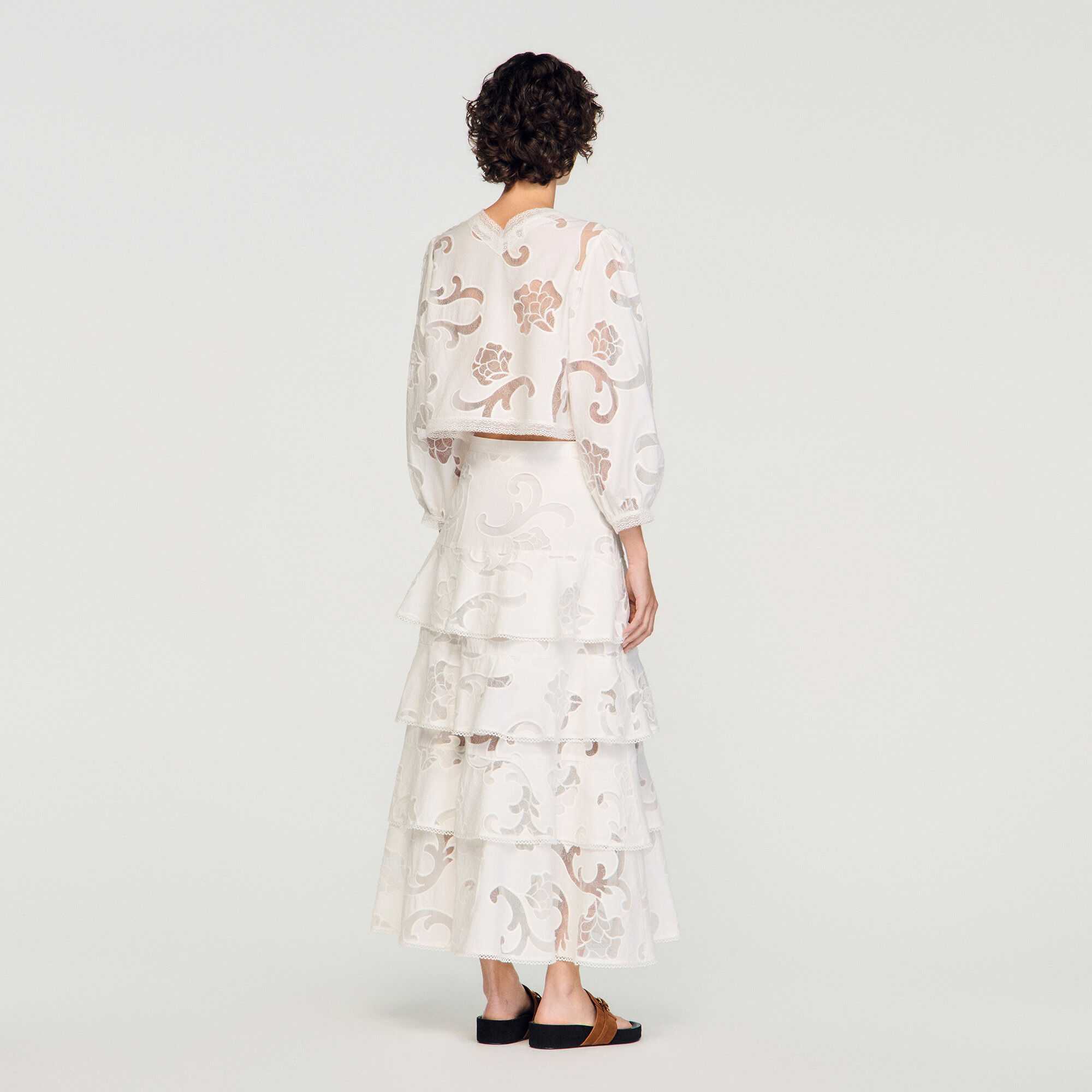 Long openwork cotton skirt