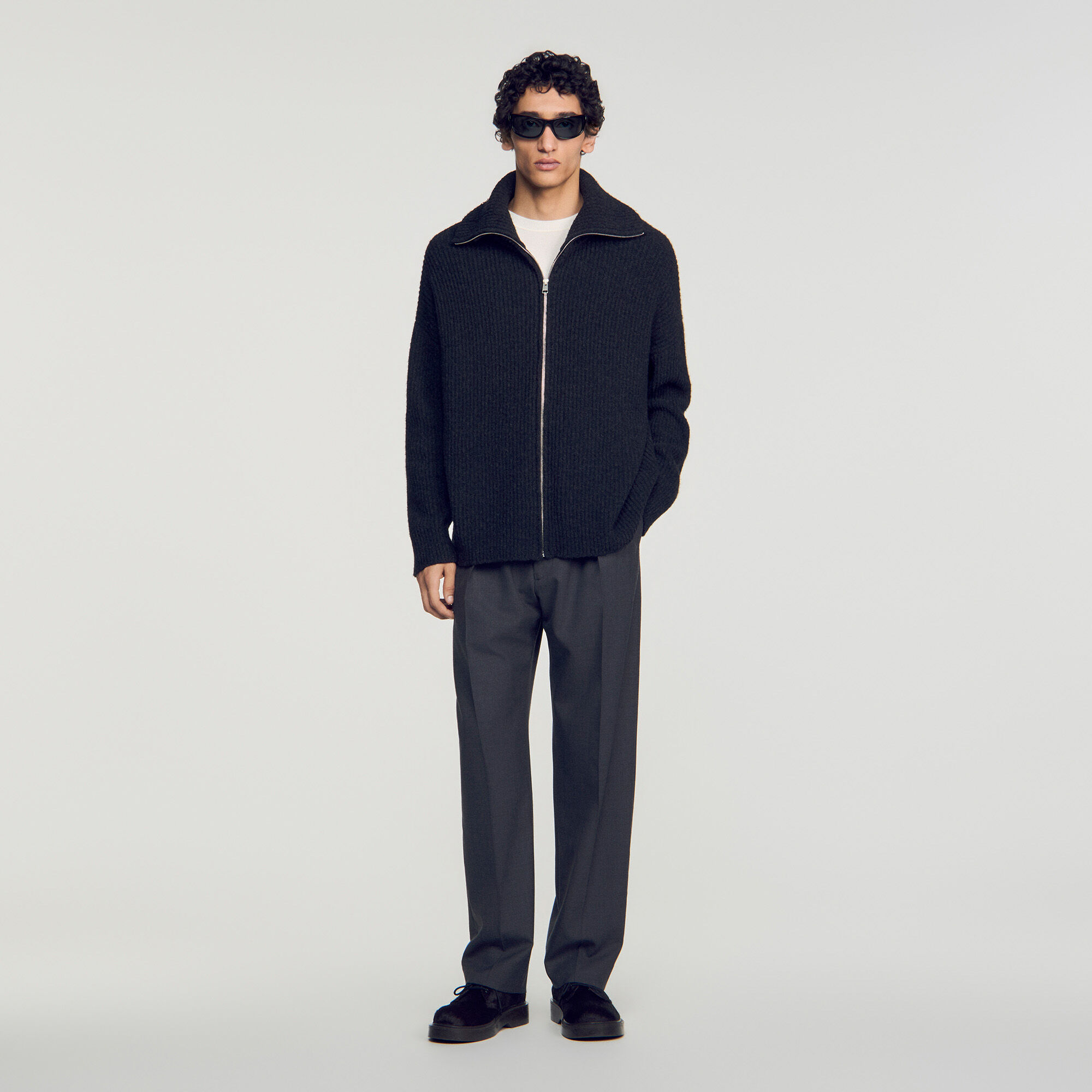 Textured wool zip-up cardigan - Men | Sandro Paris