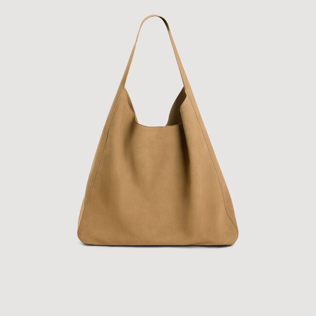 Logo split leather hobo bag