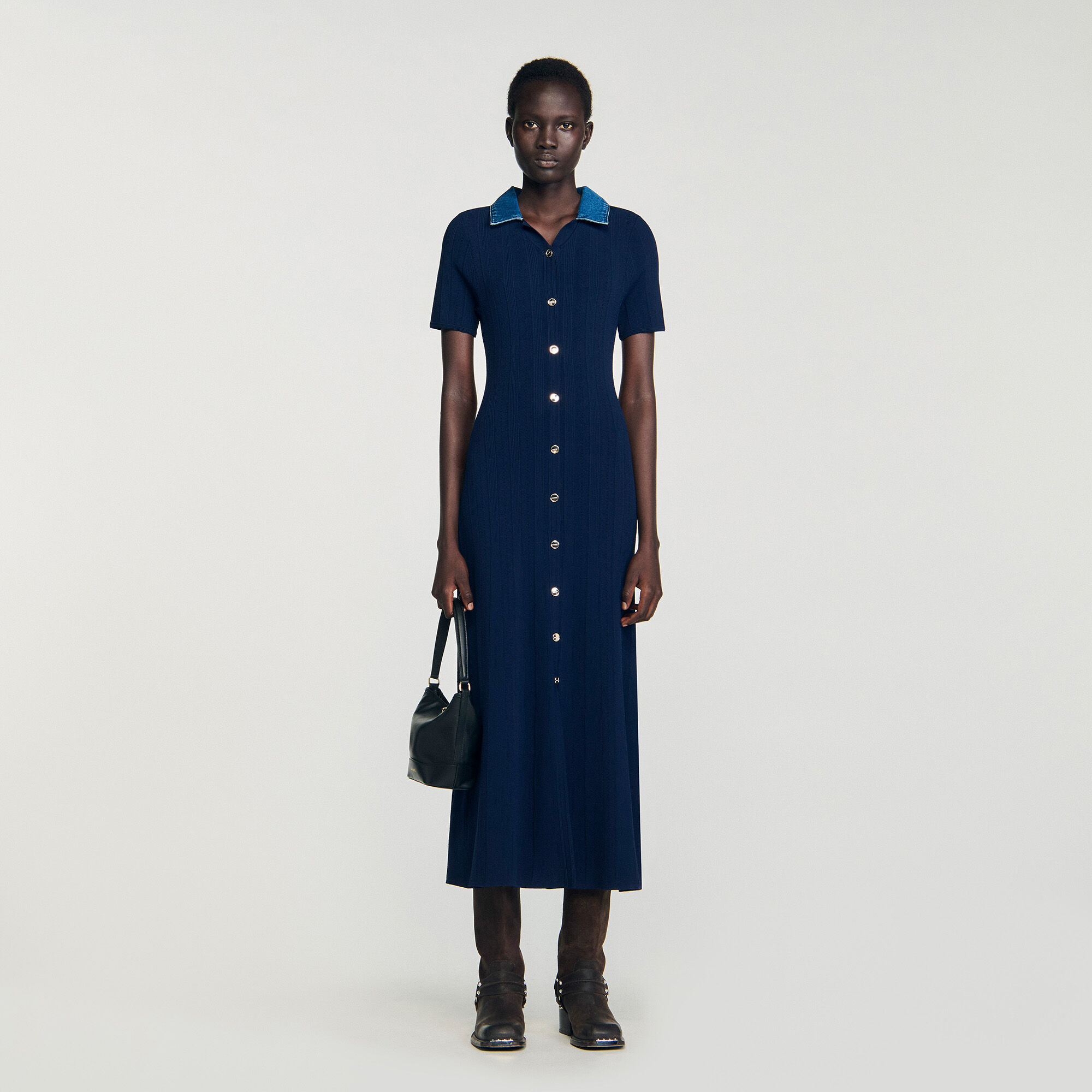 Denim collar knit maxi dress Denim collar knit maxi dress