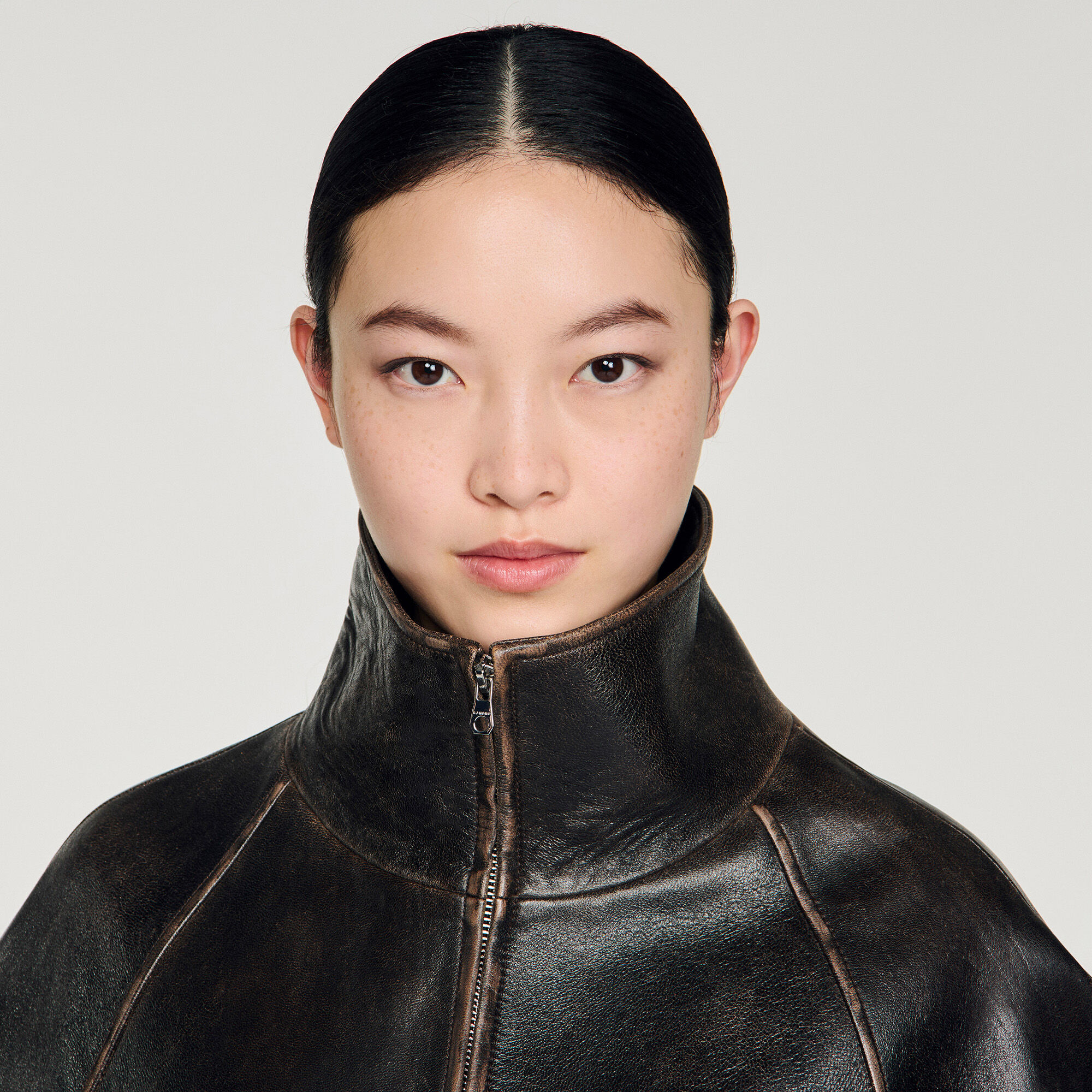 Distressed leather jacket