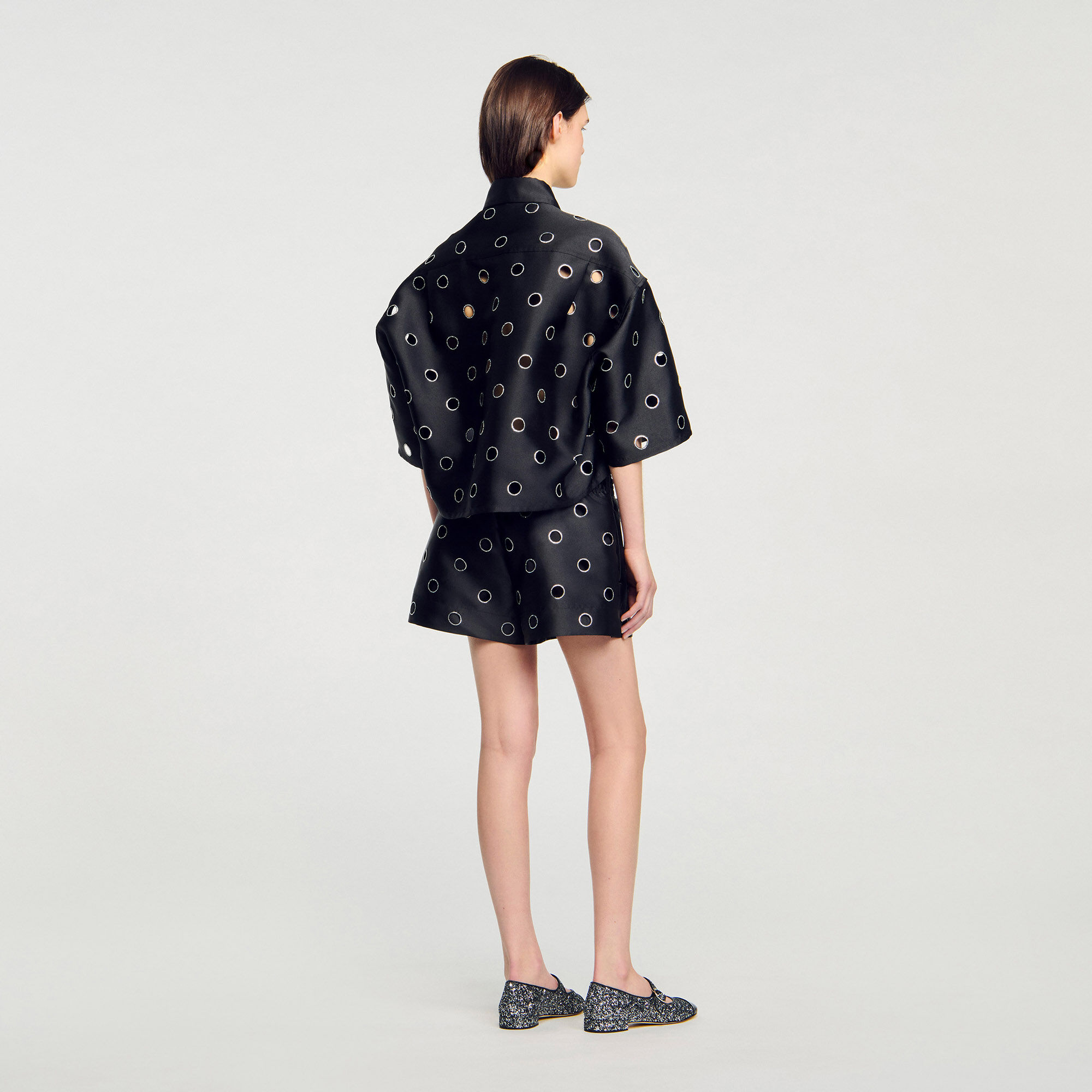 Denim shirt with rhinestones