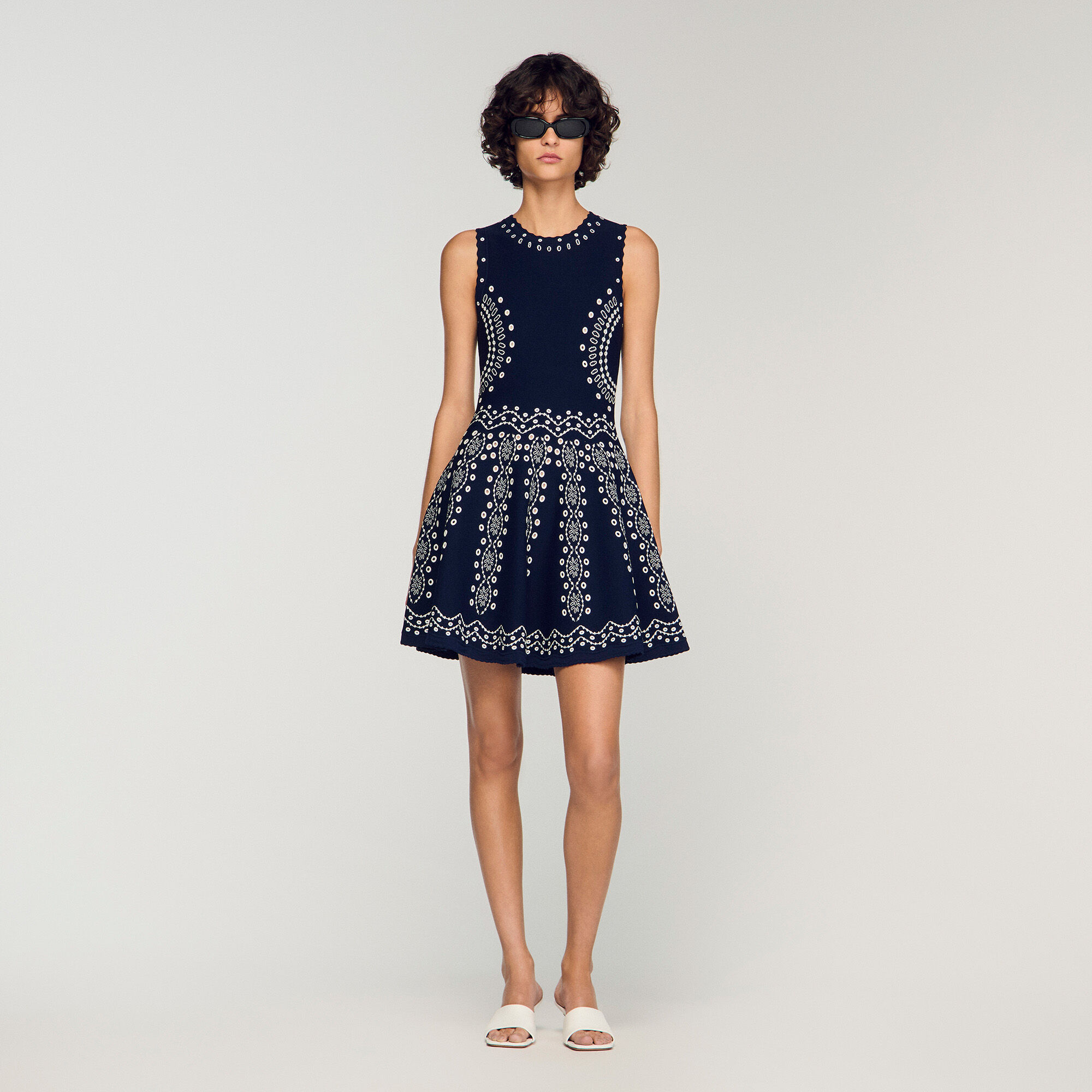 Scarf-print knit short dress