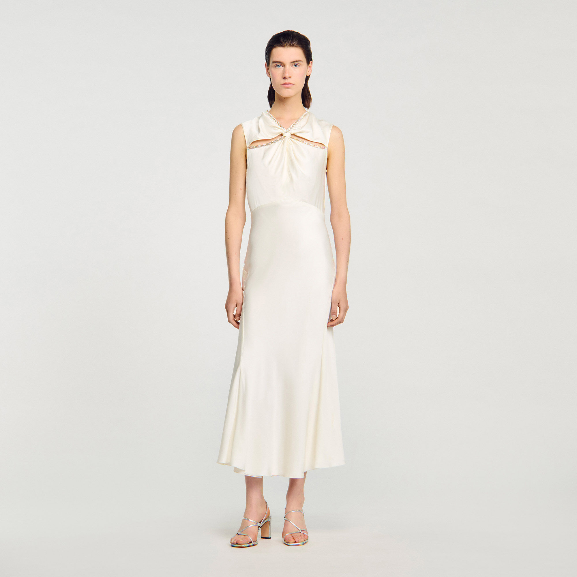 Satin maxi dress with rhinestones Satin maxi dress with rhinestones