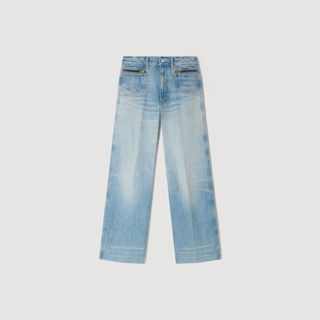 Faded straight zipped cotton jeans