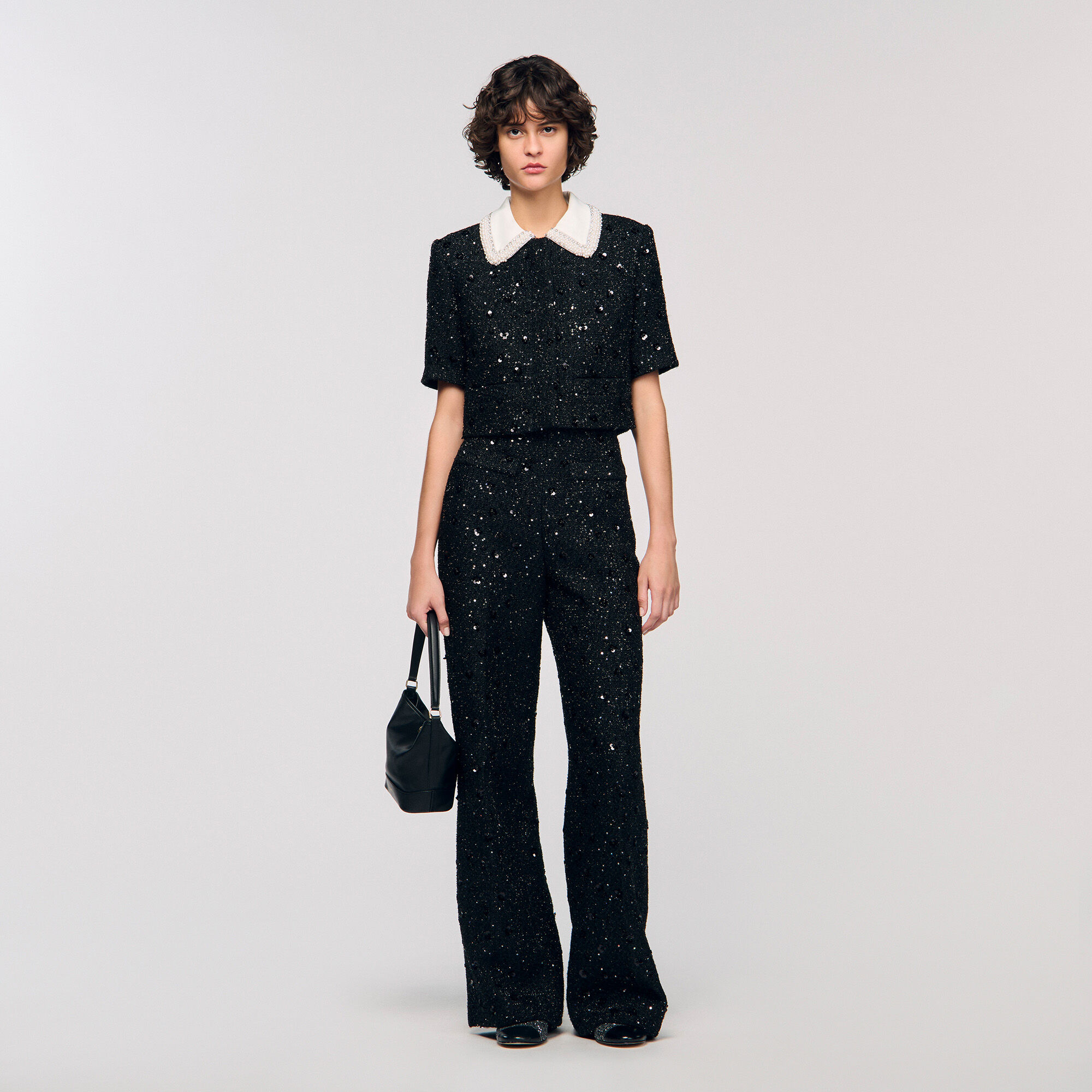 Rhinestone tweed cropped jacket