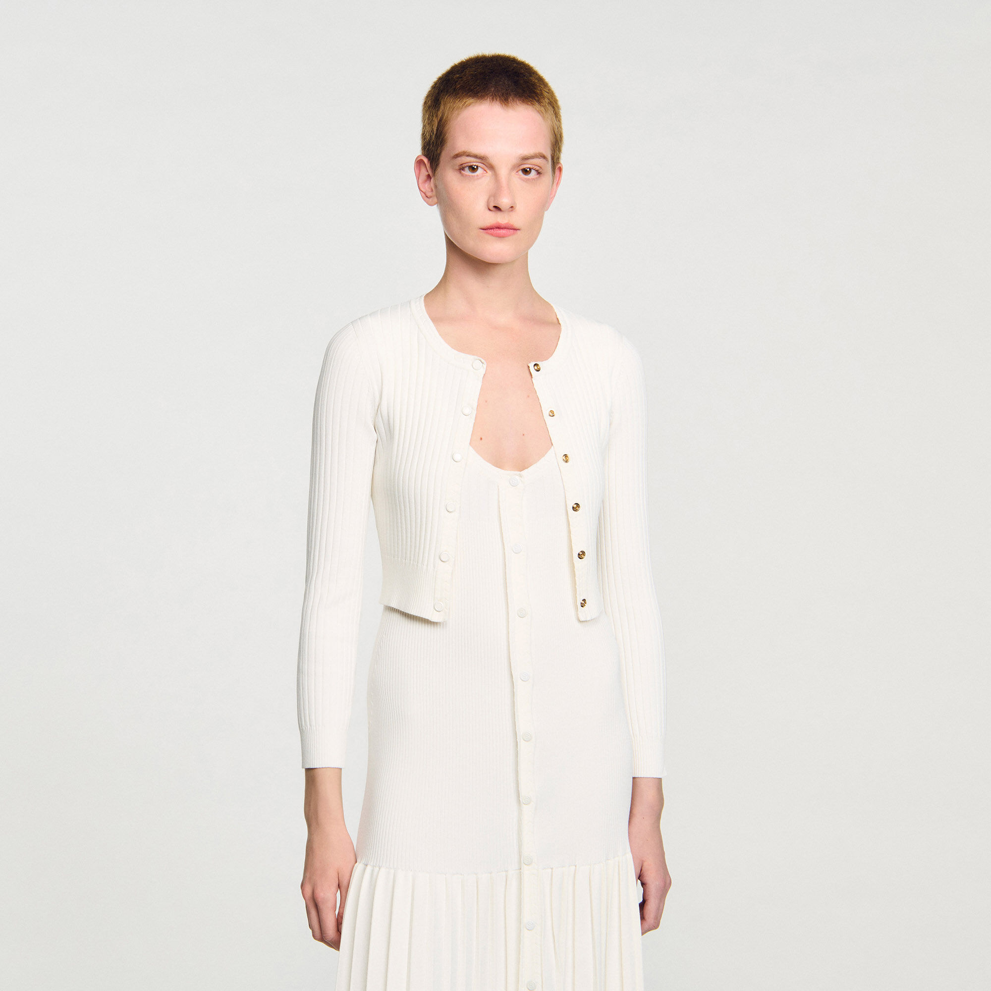 Cropped rib knit cardigan