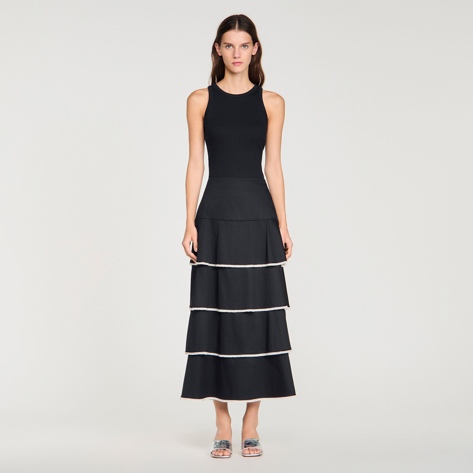 Long ruffled rhinestone skirt