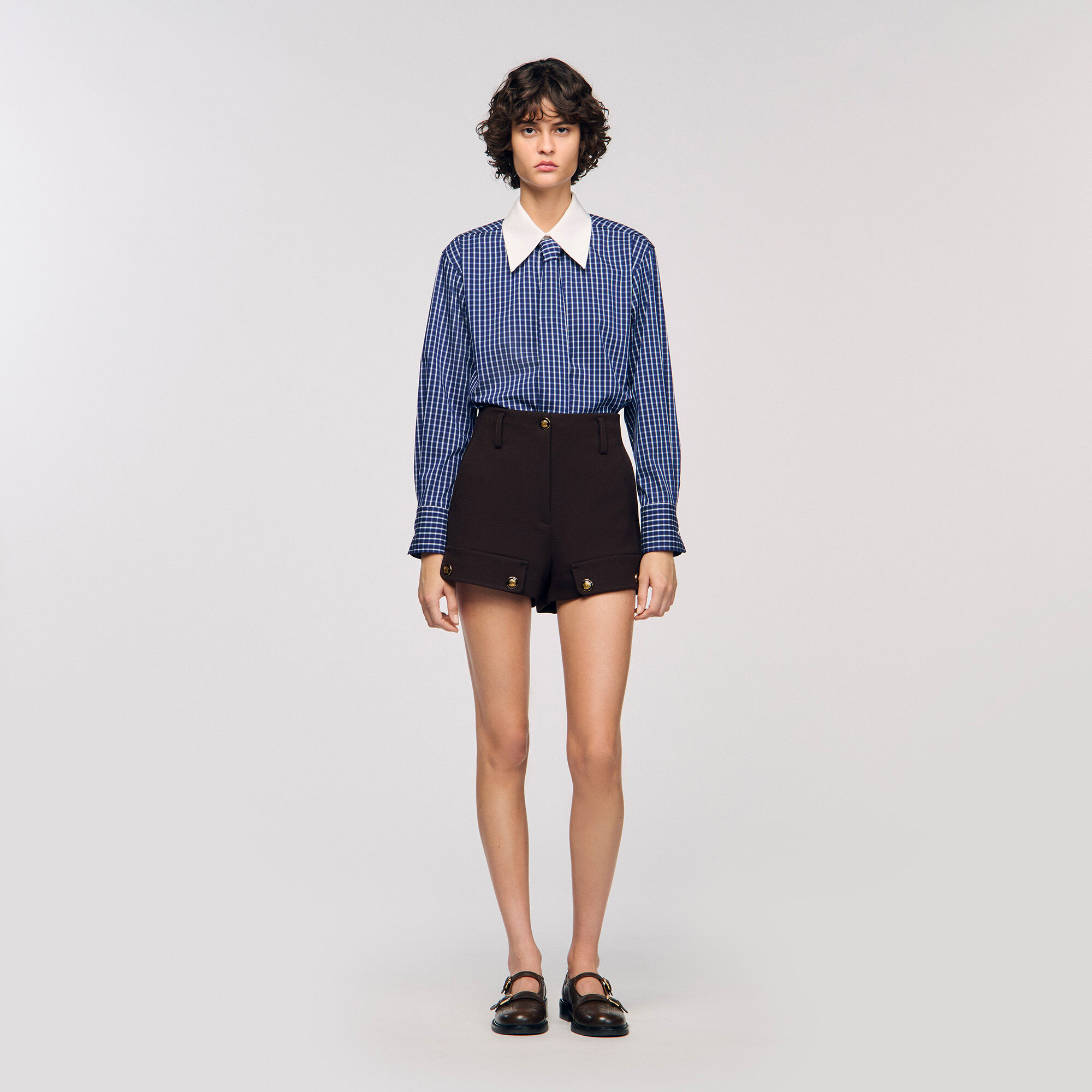 Check shirt with tie