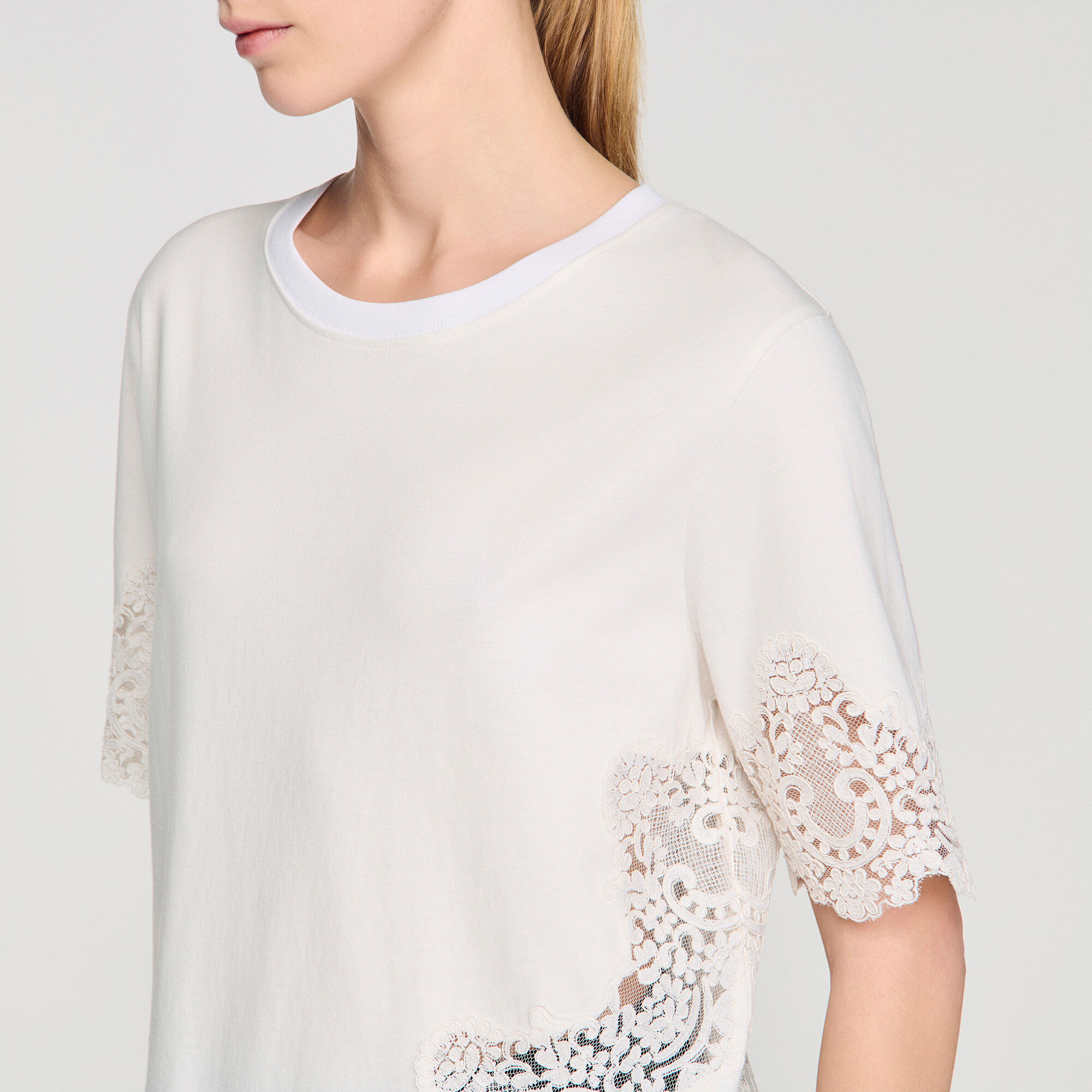Cotton T-shirt with lace detail