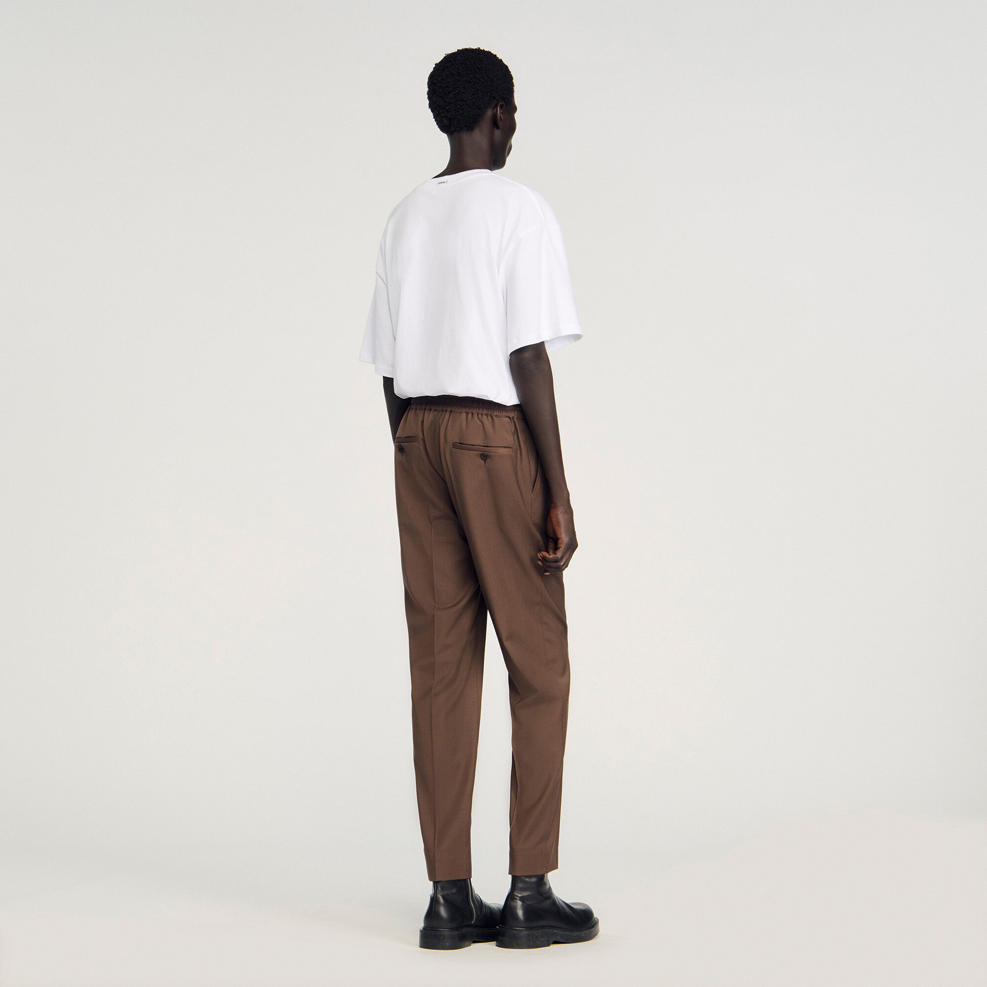 Elasticated straight-leg trousers