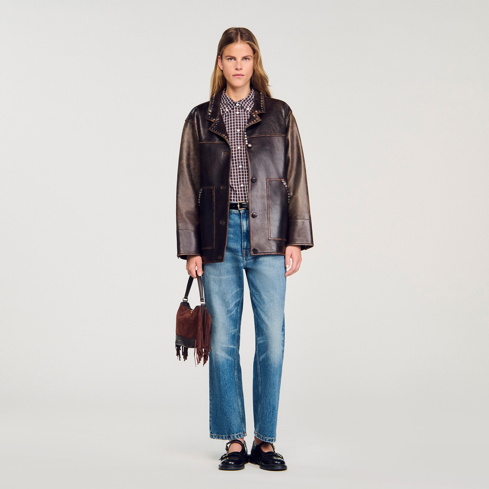 Oversized leather jacket with studs Oversized leather jacket with studs