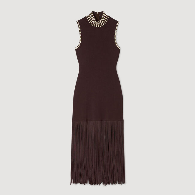 Fringed knit maxi dress