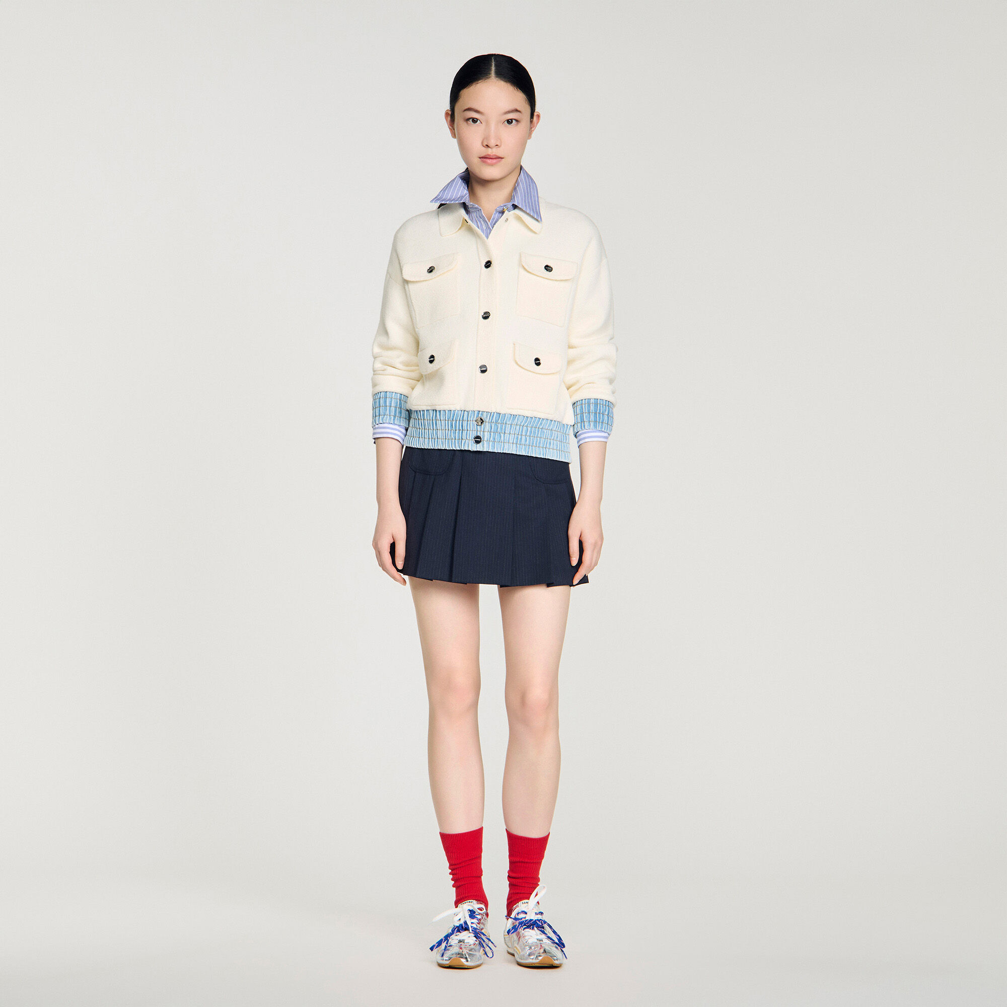 Cardigan with denim details