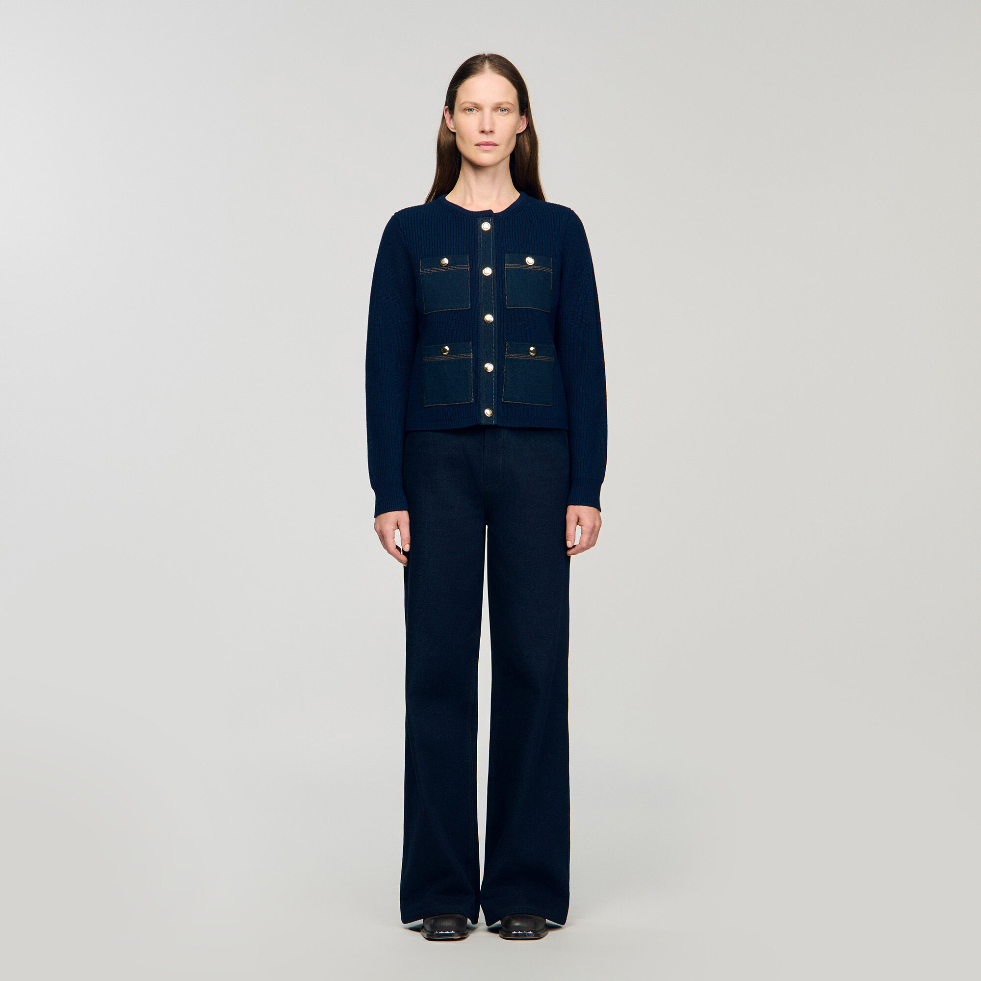 Cardigan with denim details