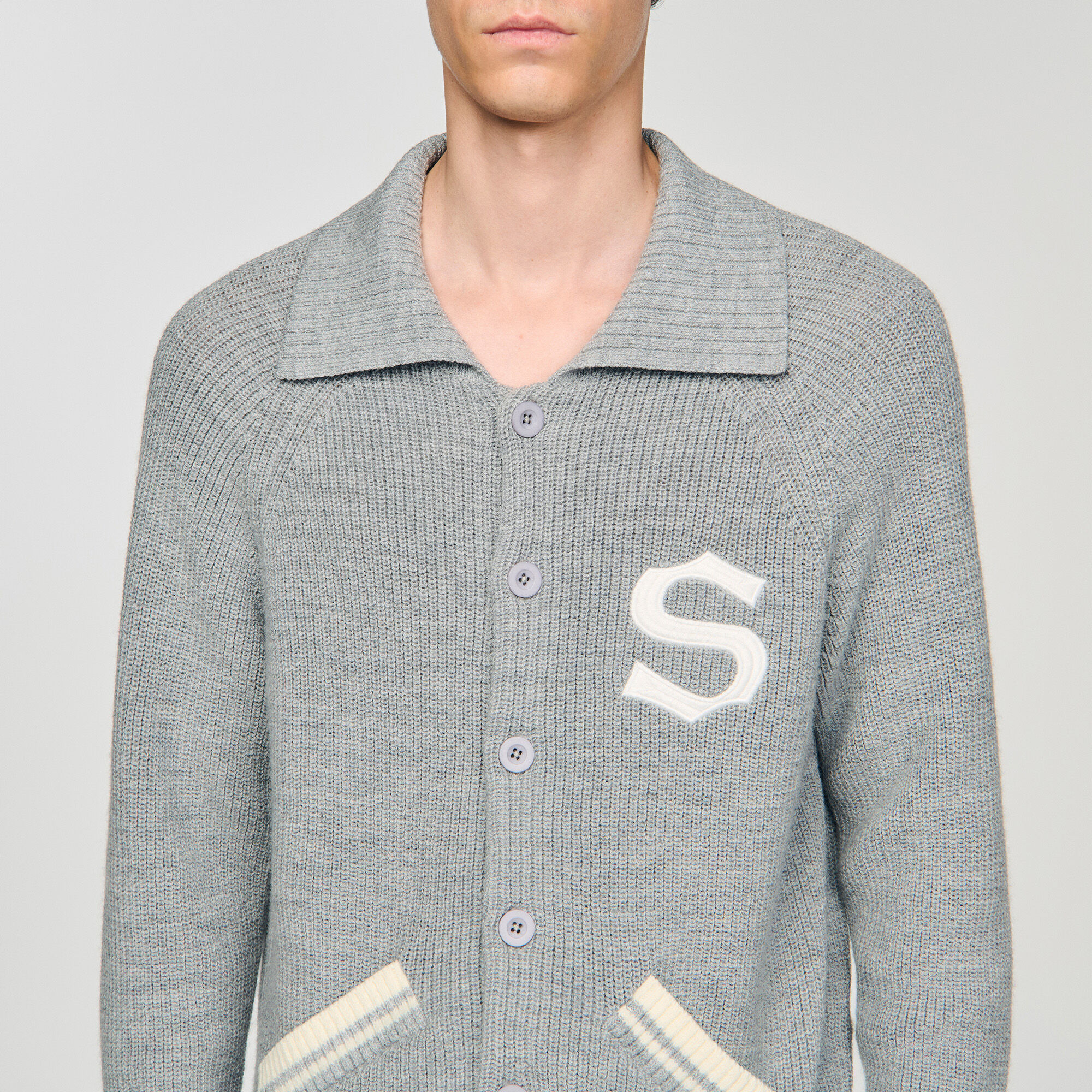 Wool cardigan with patch S