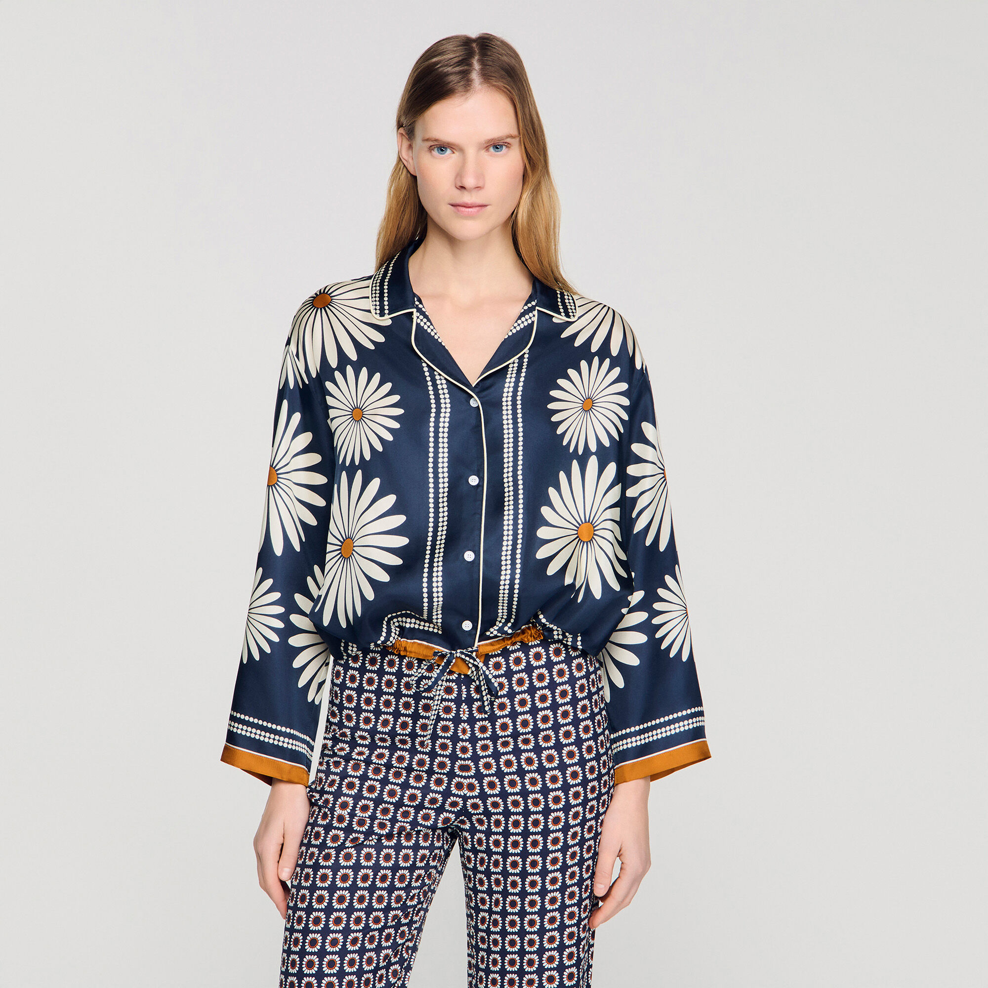 Floral print silk shirt