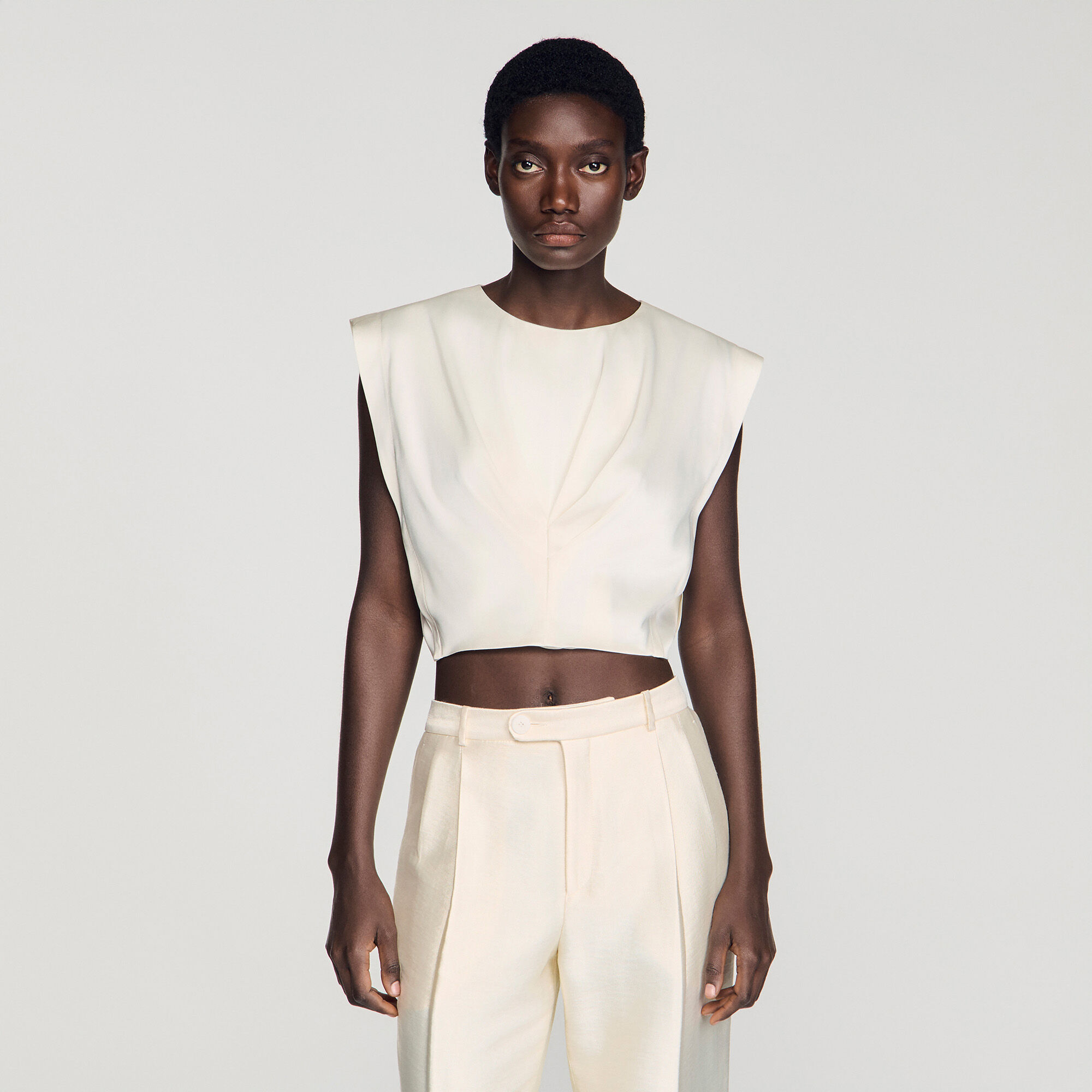 Pleated satin crop top