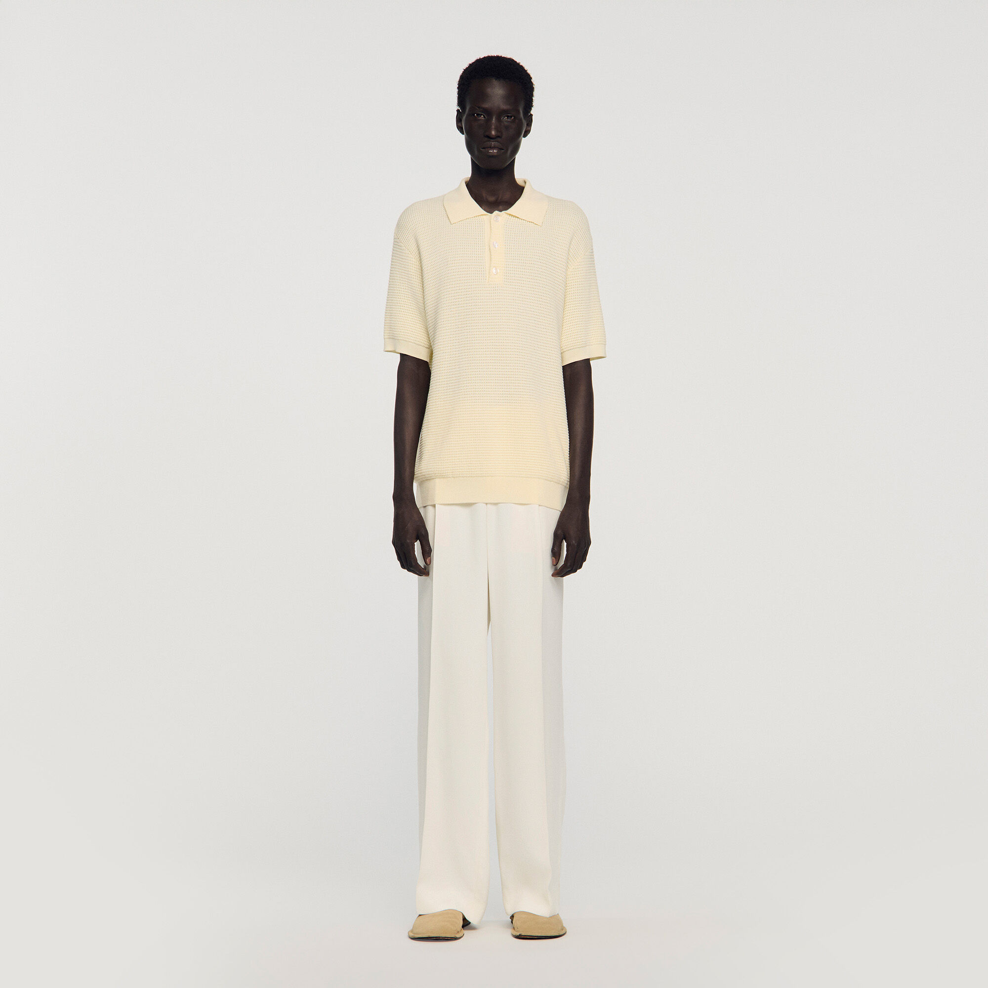 Waffle-texture cotton polo