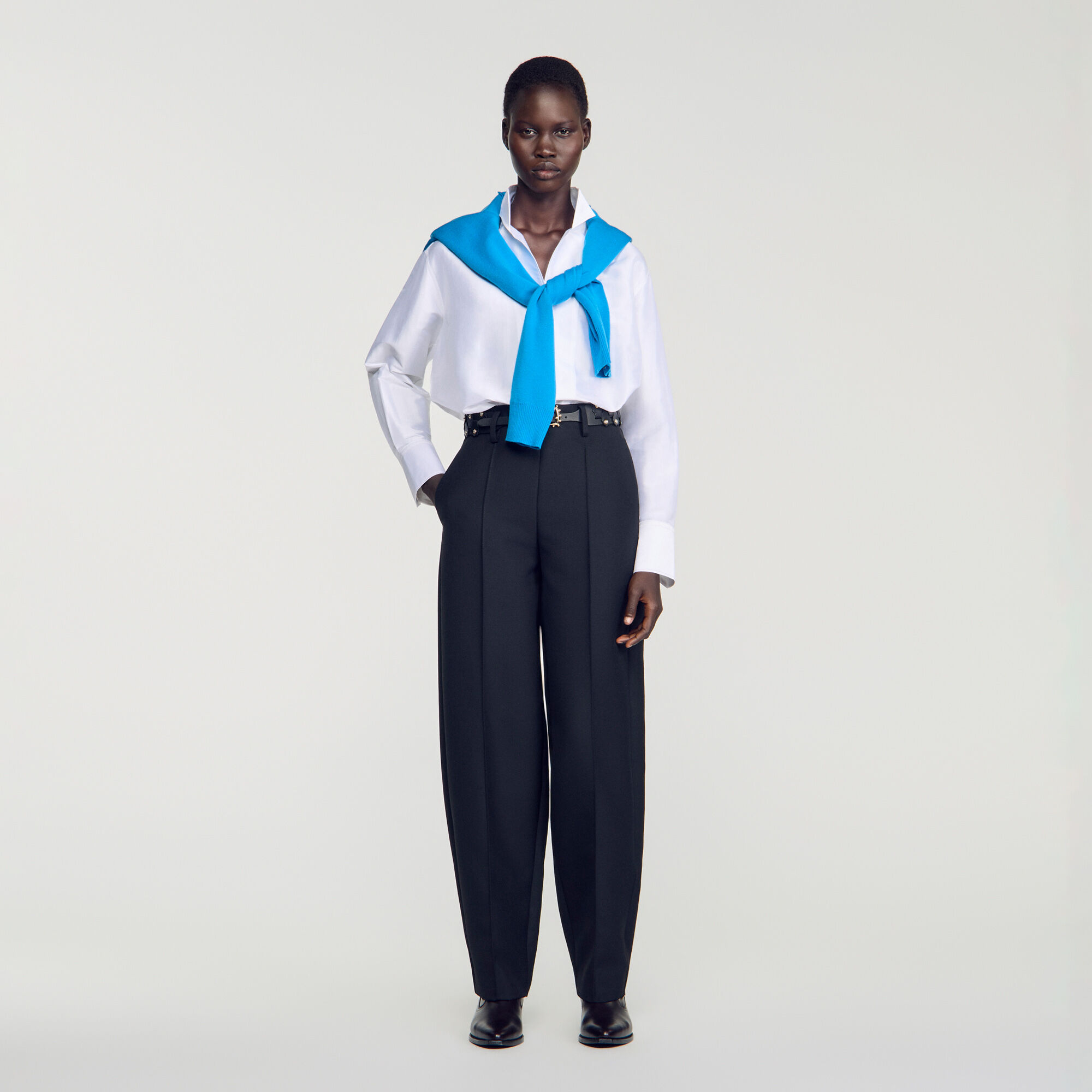 Barrel-leg tweed trousers - Women | Sandro Paris