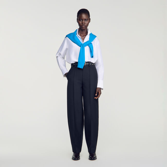 Barrel-leg tweed trousers - Women | Sandro Paris
