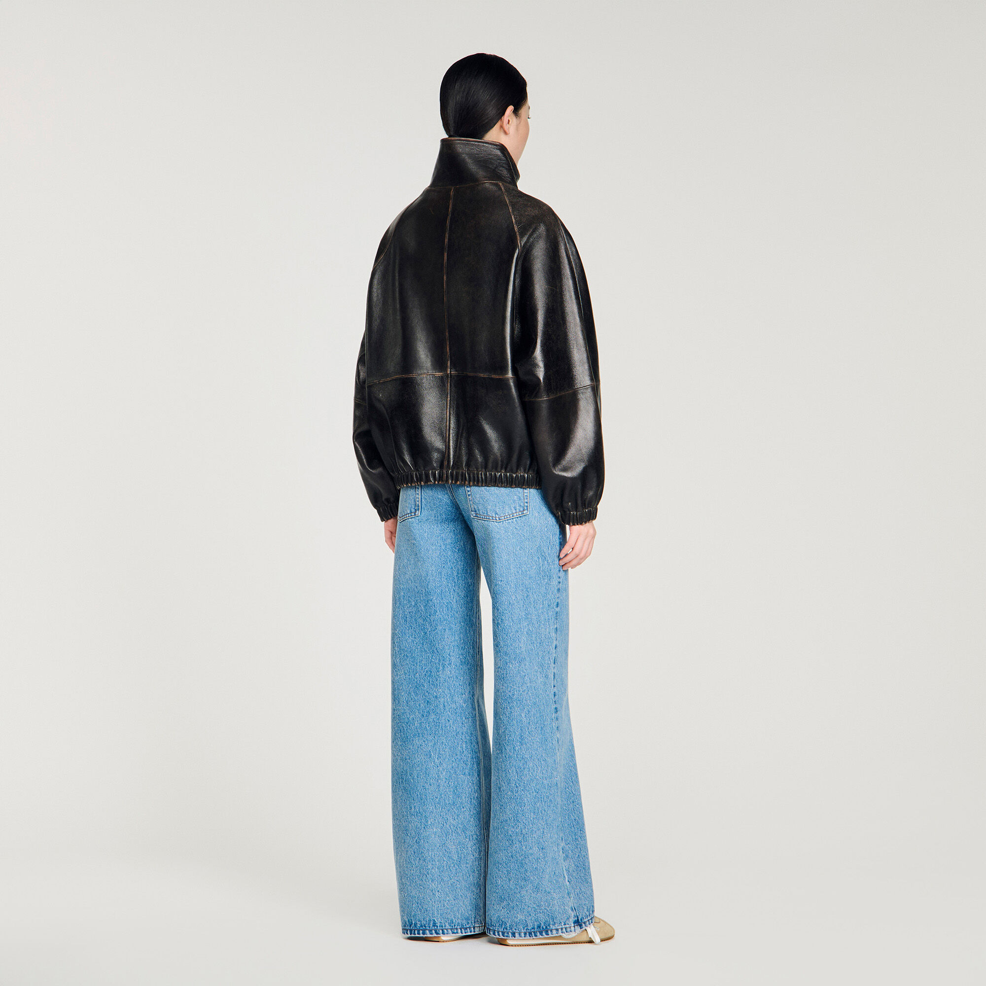 Distressed leather jacket