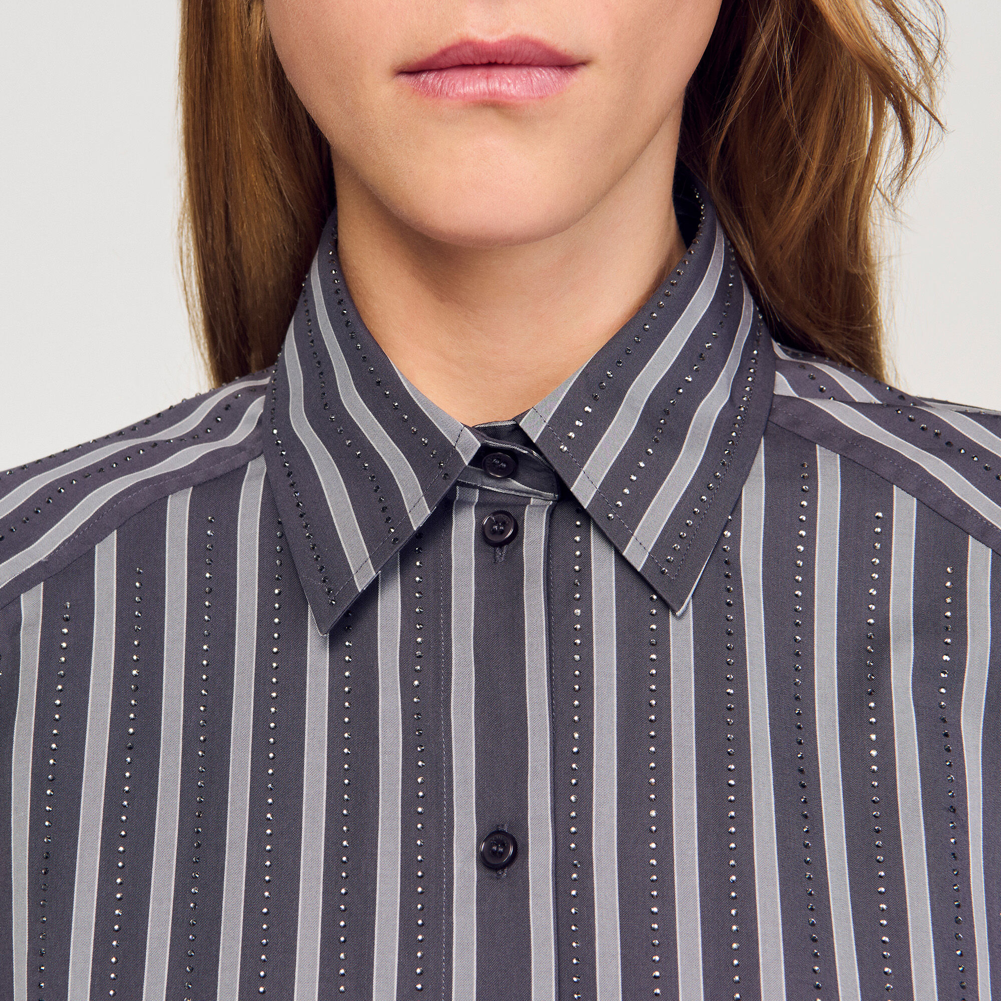 Oversized striped rhinestone shirt