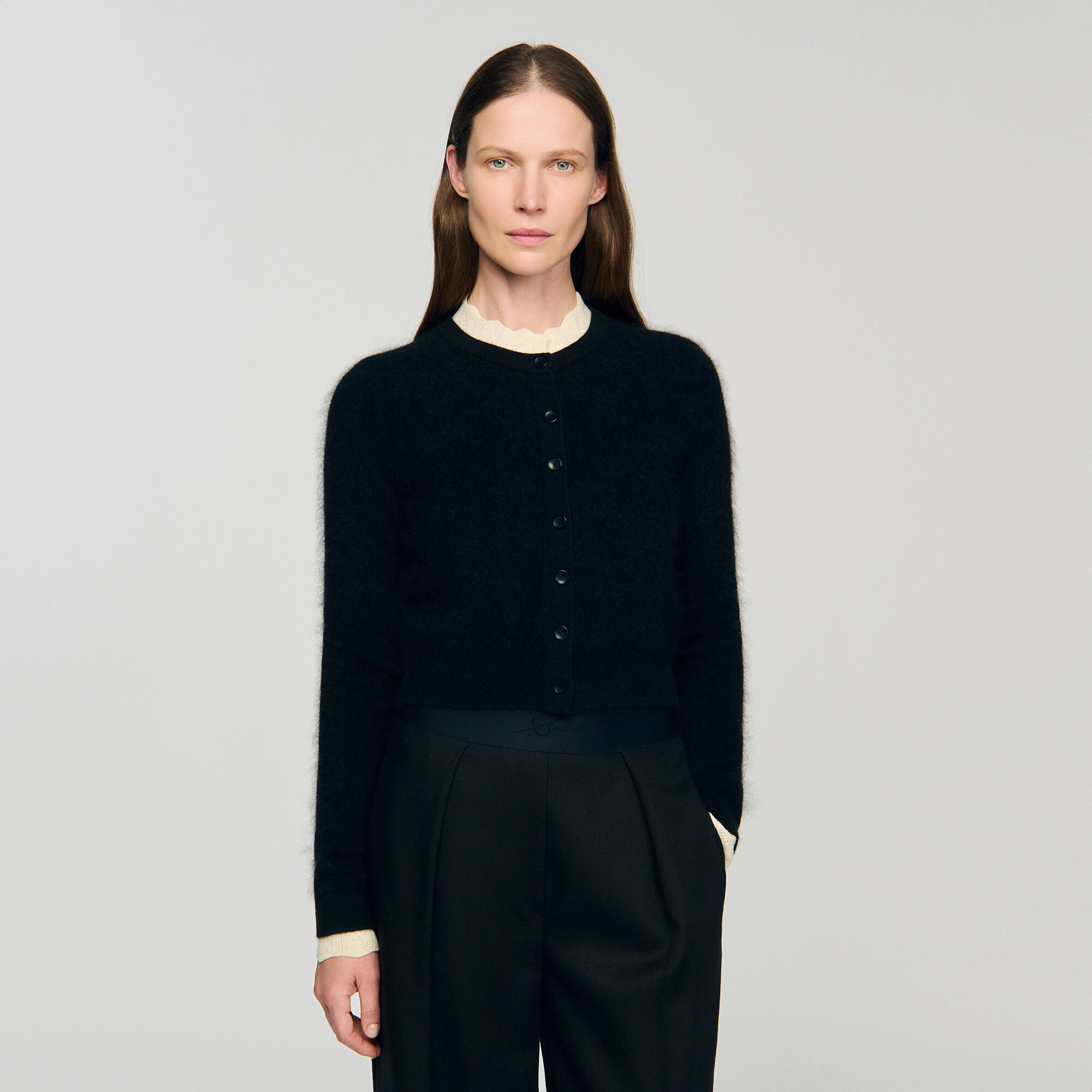 Pointelle collar cardigan Pointelle collar cardigan