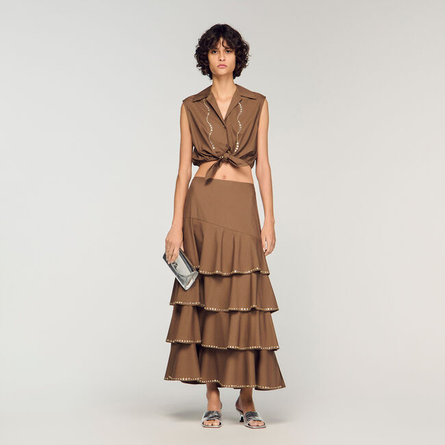 Long ruffled rhinestone skirt