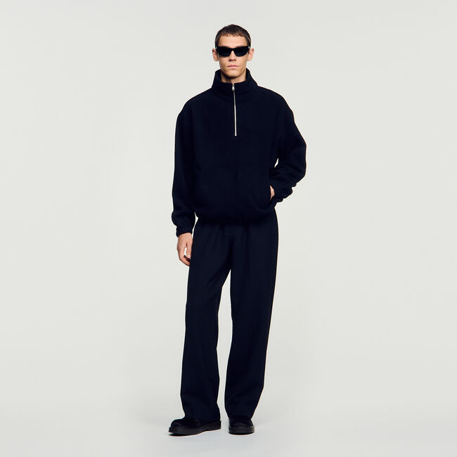 Zipped standing collar sweatshirt - Men | Sandro Paris