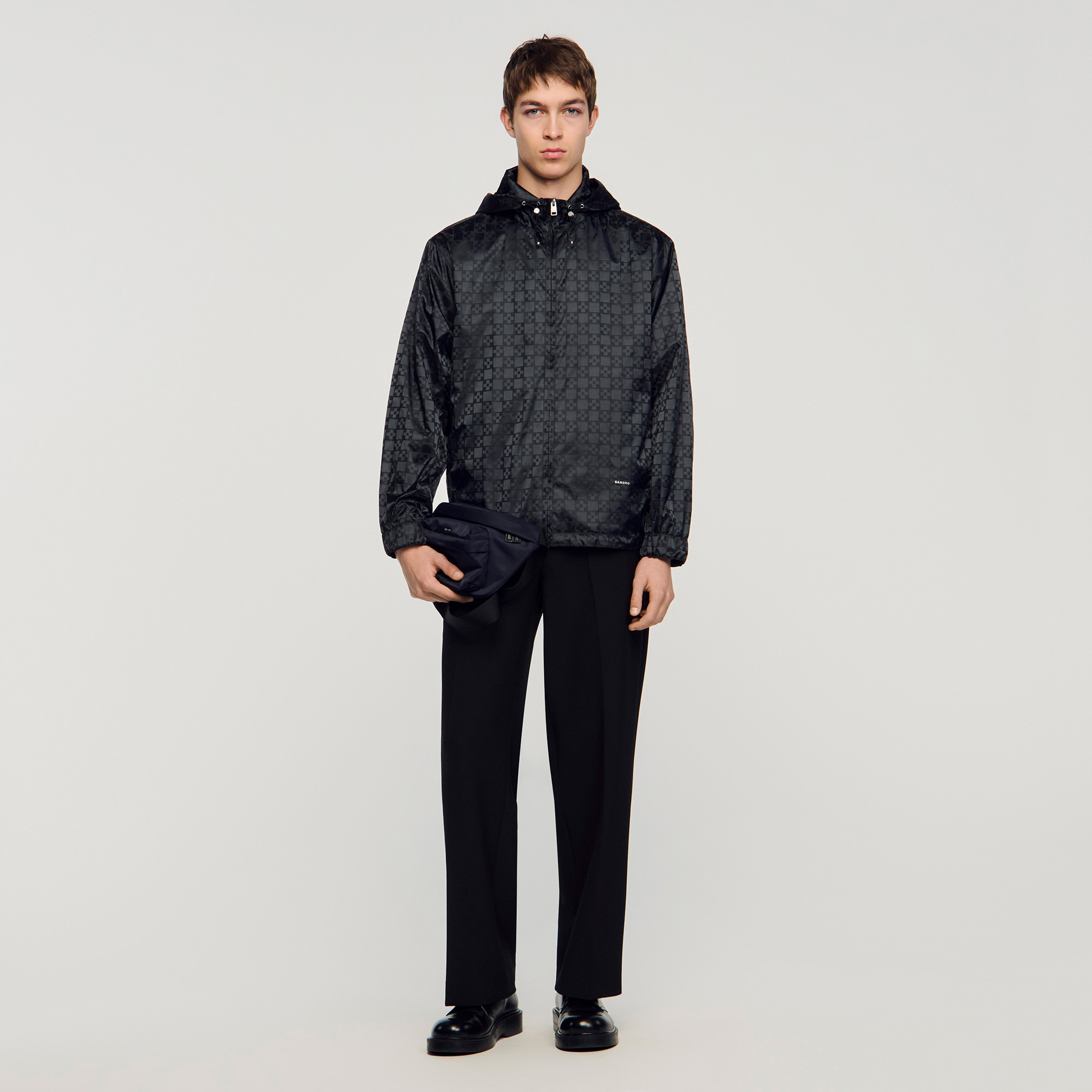 Square Cross nylon jacket black / gray for Men | Sandro Paris