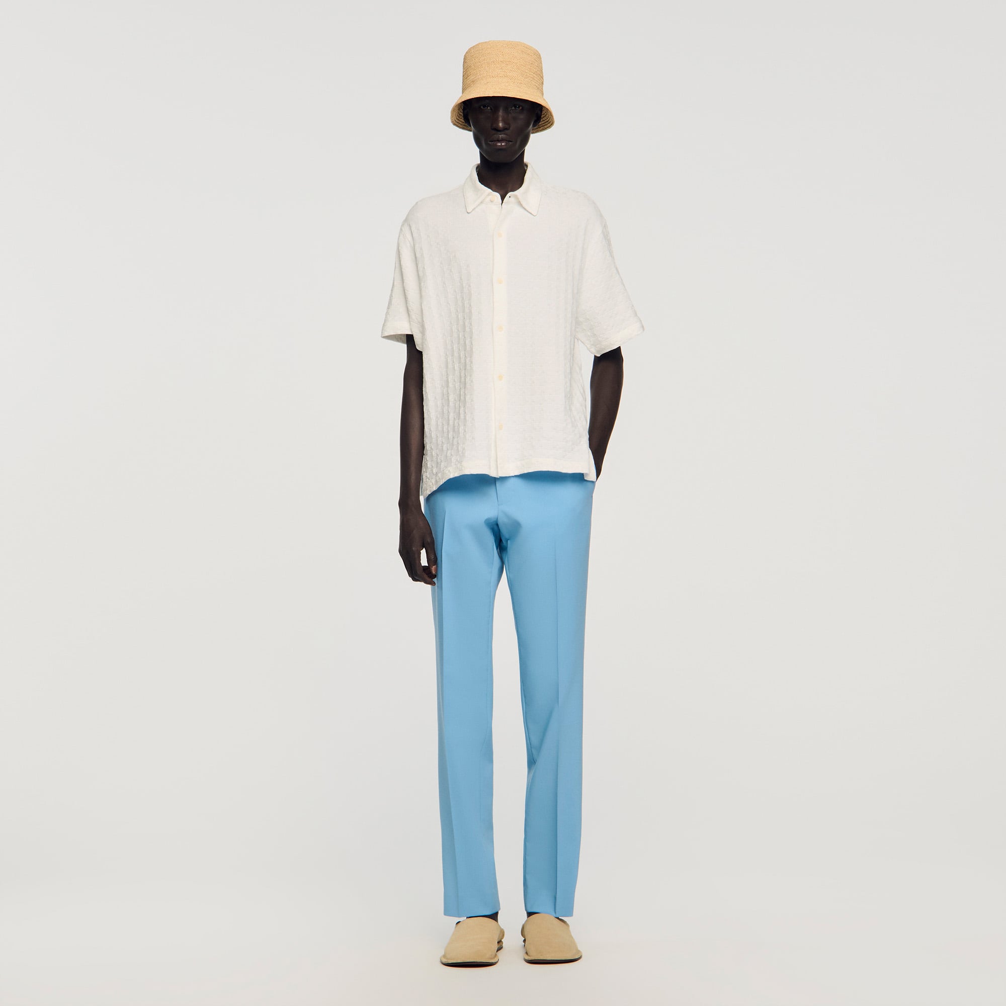 Square Cross cotton jacquard shirt white / beige for Men | Sandro